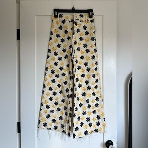 Zara high waisted wide leg floral print jeans